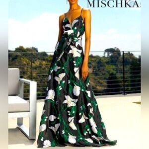 Badgley Mischka Black Floral Prom Formal Dress